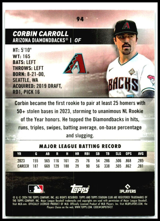 2024 Stadium Club #94 Corbin Carroll Arizona Diamondbacks
