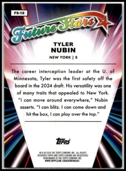 2024 Topps Chrome Future Stars #FS-18 Tyler Nubin New York Giants
