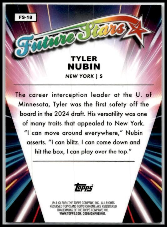 2024 Topps Chrome Future Stars #FS-18 Tyler Nubin New York Giants