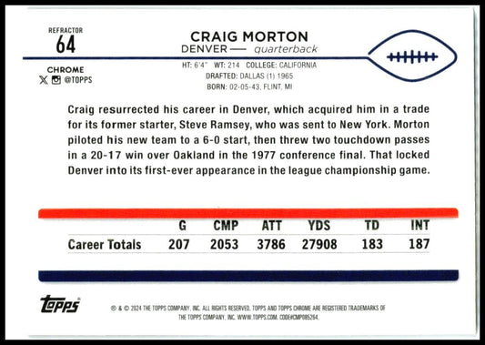 2024 Topps Chrome Refractor #64 Craig Morton Denver Broncos