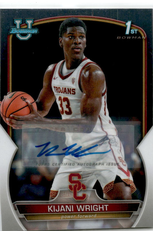 2022-23 Bowman University Chrome Prospect Auto #51 Kijani Wright Auto Trojans