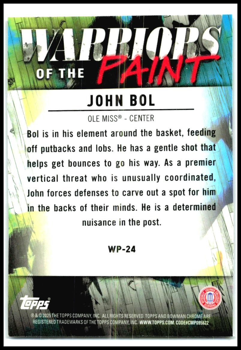 2024-25 Bowman University Chrome Warriors in the Paint X-Fractor #WP-24 John Bol