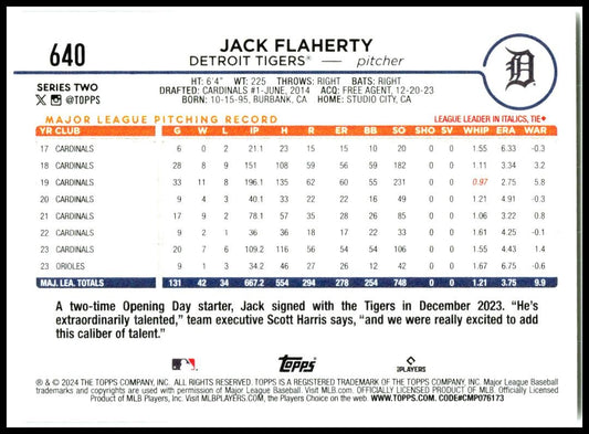 2024 Topps #640 Jack Flaherty Detroit Tigers