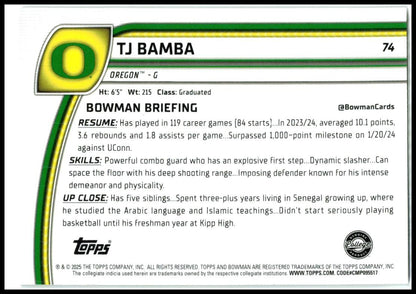 2024-25 Bowman University Chrome Black Wave Refractor #74 TJ Bamba Oregon Ducks