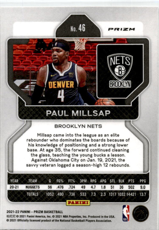 2021-22 Panini Prizm Silver #46 Paul Millsap Denver Nuggets