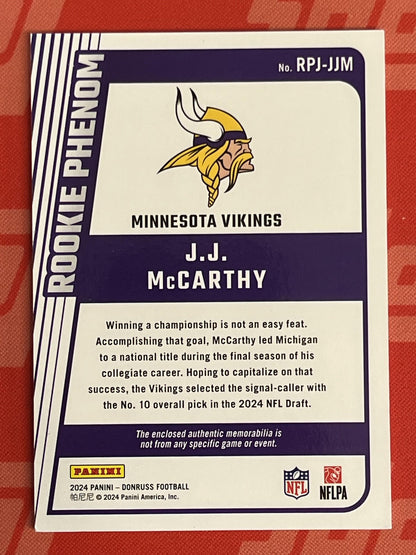 2024 Donruss Rookie Phenom Jerseys #RPJ-JJM J.J. McCarthy Minnesota Vikings