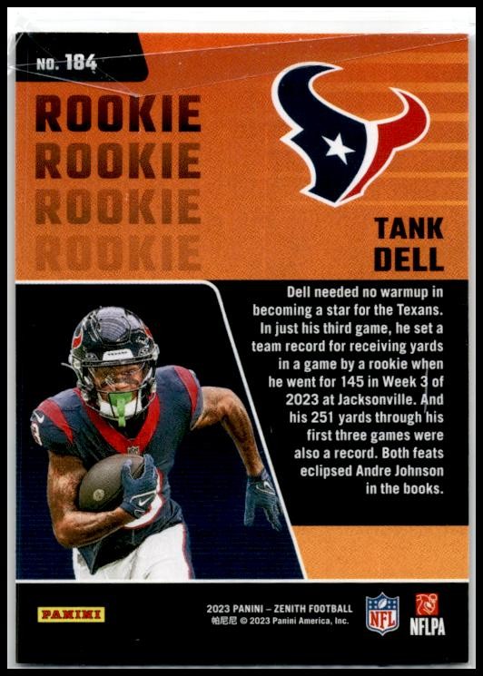 2023 Panini Zenith Red Zone #184 Tank Dell Rookie Houston Texans
