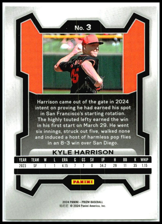 2024 Panini Prizm #3 Kyle Harrison Rookie San Francisco Giants