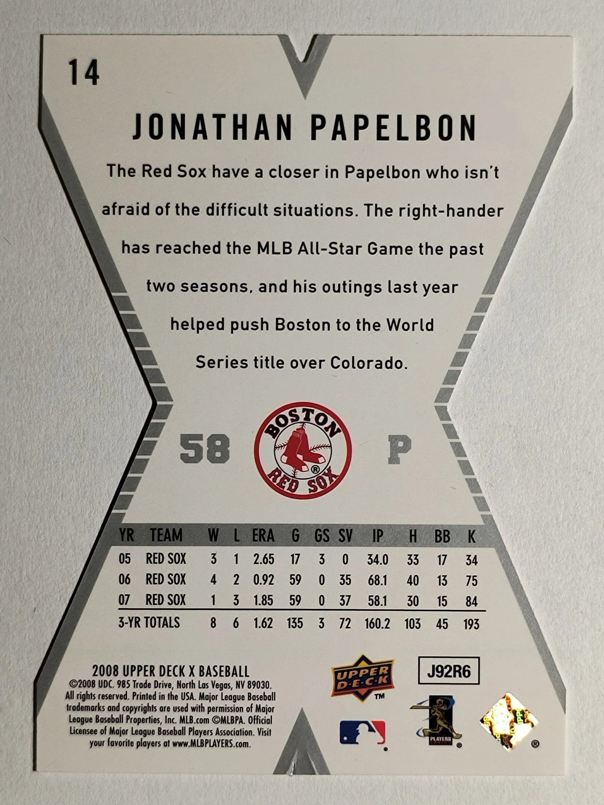 2008 Upper Deck X Die Cut #14 Jonathan Papelbon