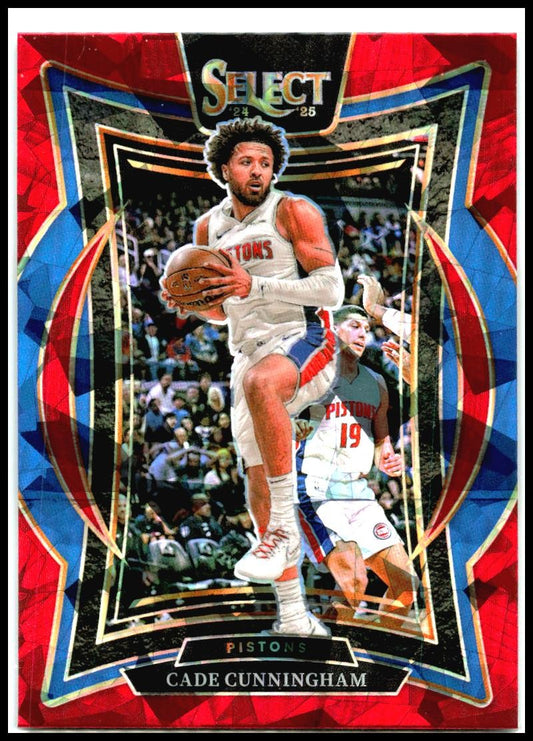 2024-25 Panini Select Red Cracked Ice Prizm #65 Cade Cunningham Detroit Pistons