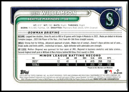 2024 Bowman #BCP-67 Ben Williamson Seattle Mariners