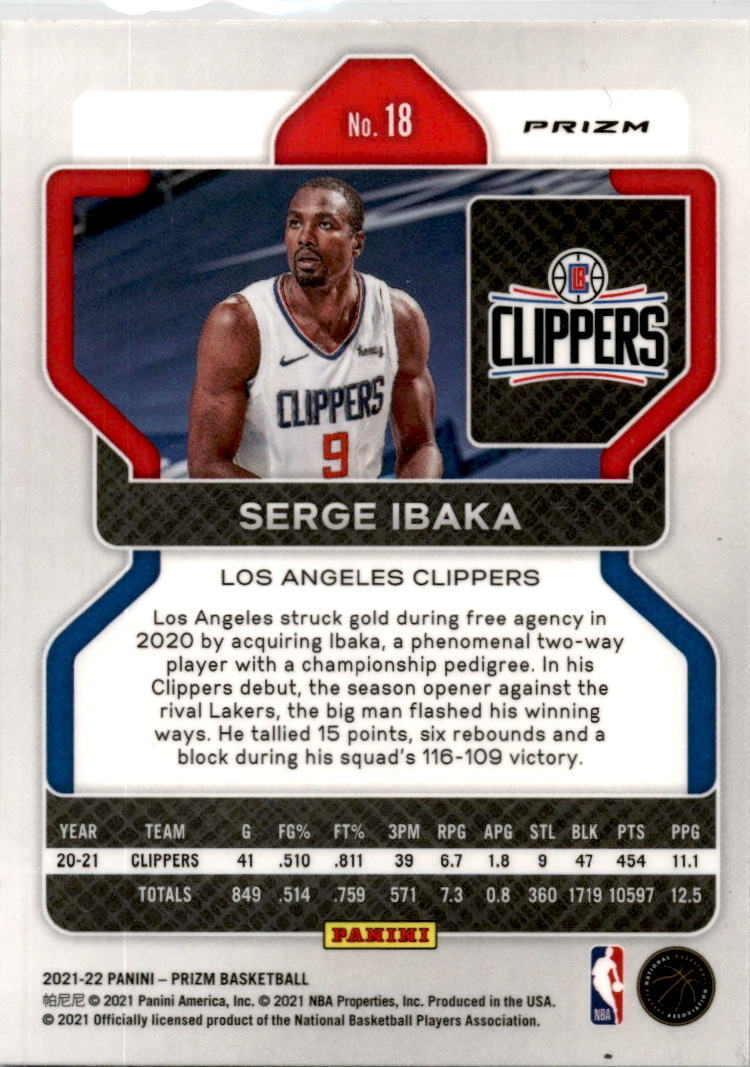 2021-22 Panini Prizm Red White and Blue #18 Serge Ibaka Los Angeles Clippers