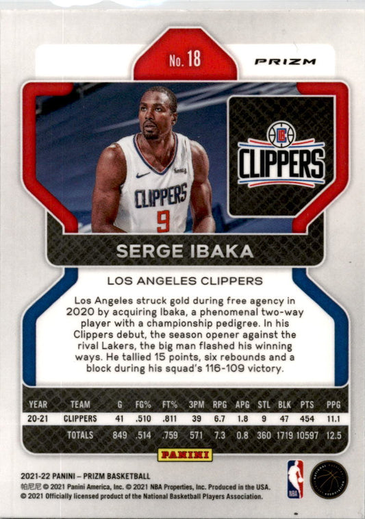 2021-22 Panini Prizm Red White and Blue #18 Serge Ibaka Los Angeles Clippers