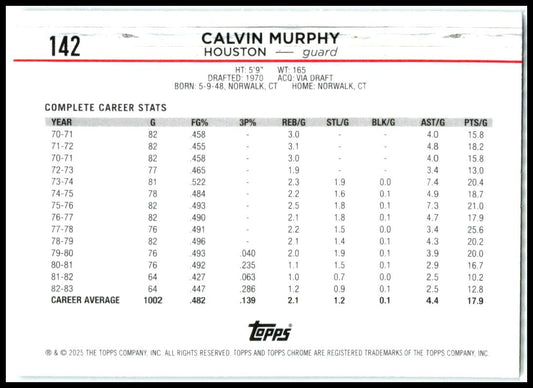 2024-25 Topps Chrome #142 Calvin Murphy Houston Rockets