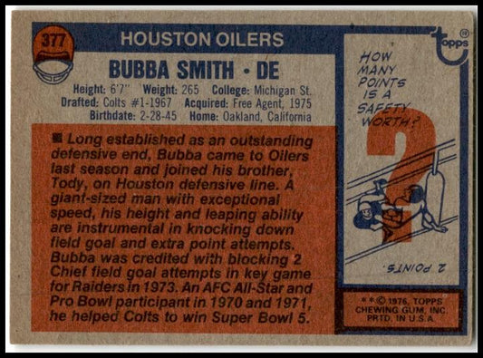 1976 Topps #377 Bubba Smith Houston Oilers