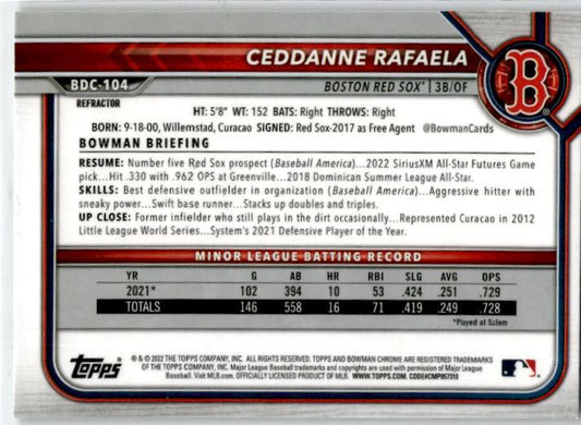 2022 Bowman Draft Refractor #BDC-104 Ceddanne Rafaela Boston Red Sox
