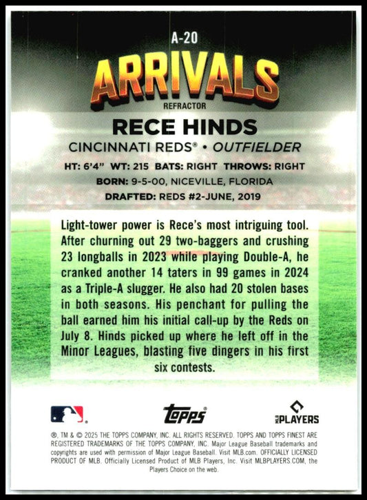 2025 Topps Finest Arrivals Refractor #A-20 Rese Hinds Rookie Reds