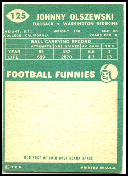 1960 Topps #125 Johnny Olszewski Washington Redskins