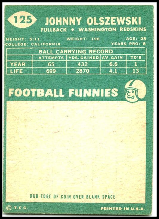 1960 Topps #125 Johnny Olszewski Washington Redskins
