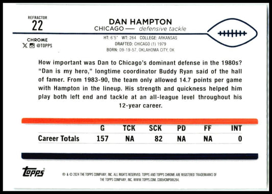 2024 Topps Chrome Refractor #22 Dan Hampton Chicago Bears