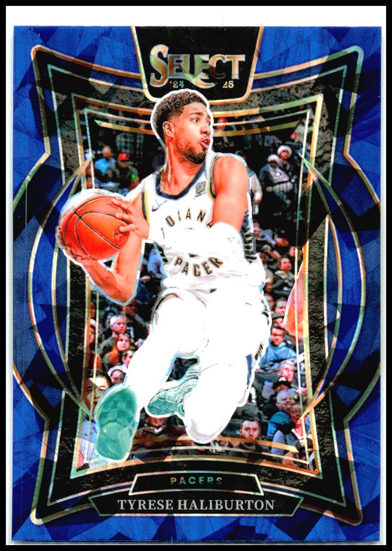 2024-25 Panini Select Blue Cracked Ice Prizm #64 Tyrese Haliburton Pacers