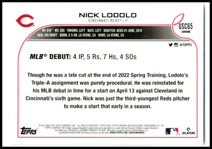 2022 Topps Chrome Update #USC65 Nick Lodolo Cincinnati Reds