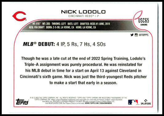 2022 Topps Chrome Update #USC65 Nick Lodolo Cincinnati Reds