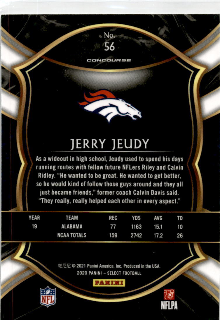 2020 Panini Select #56 Jerry Jeudy Rookie Denver Broncos