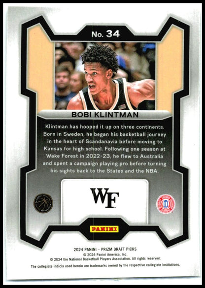 2024 Panini Prizm Draft Picks #34 Bobi Klintman Wake Forest Demon Deacons