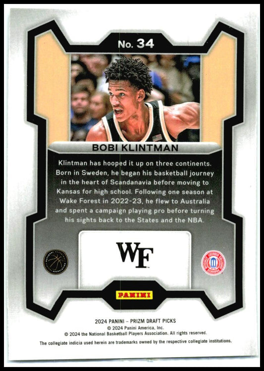 2024 Panini Prizm Draft Picks #34 Bobi Klintman Wake Forest Demon Deacons