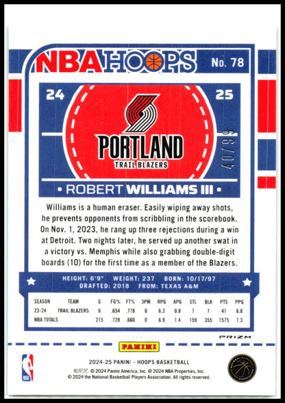 2024-25 Hoops Blue Scope #78 Robert Williams III #/99 Portland Trail Blazers