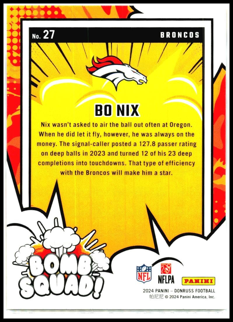 2024 Donruss Bomb Squad #27 Bo Nix Denver Broncos