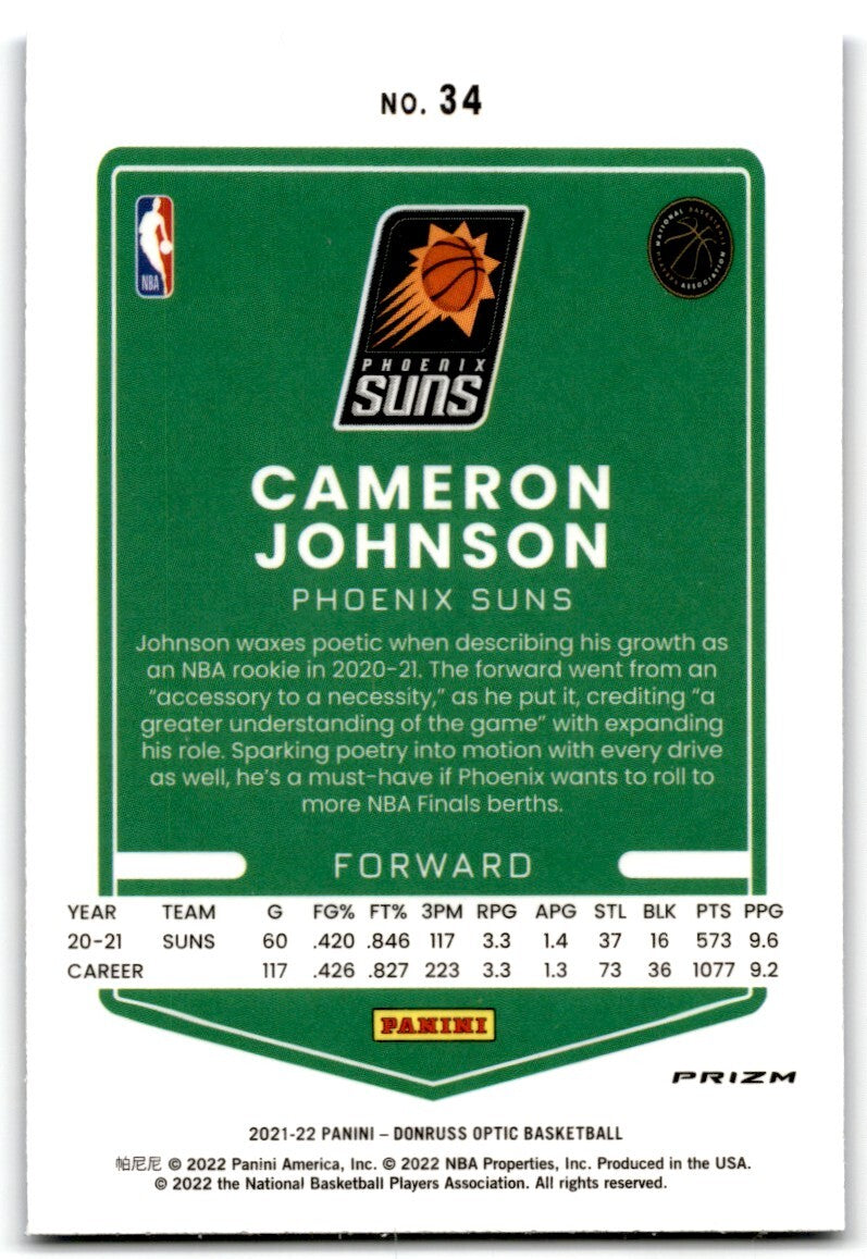 2021-22 Donruss Optic  Blue Velocity Cameron Johnson Phoenix Suns #34