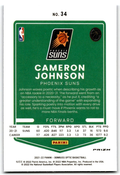 2021-22 Donruss Optic  Blue Velocity Cameron Johnson Phoenix Suns #34