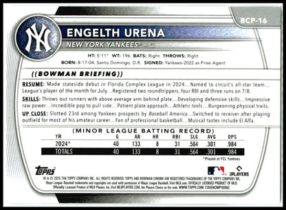 2025 Bowman Chrome Prospect Mojo #BCP-16 Engelth Urena New York Yankees