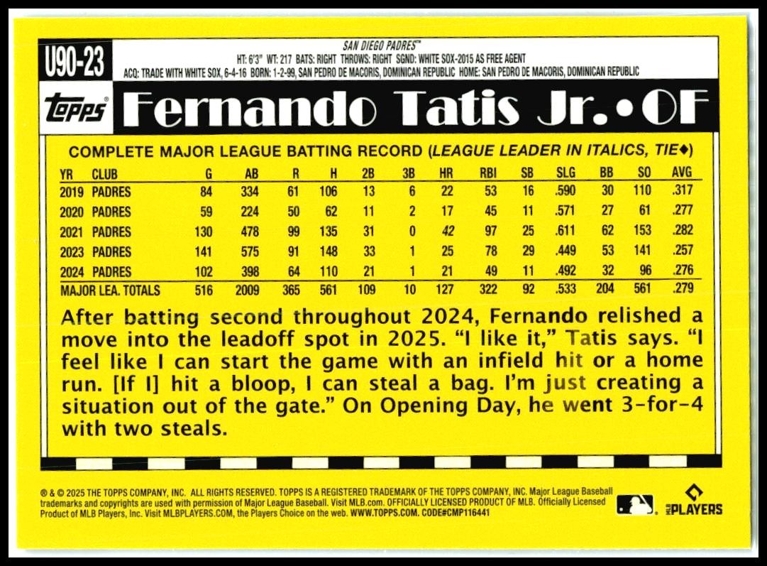 2025 Topps Update 35th Anniversary #u90-23 Fernando Tatis JR Paders