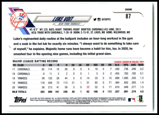 2021 Topps Gold Foil #186 Luke Voit New York Yankees