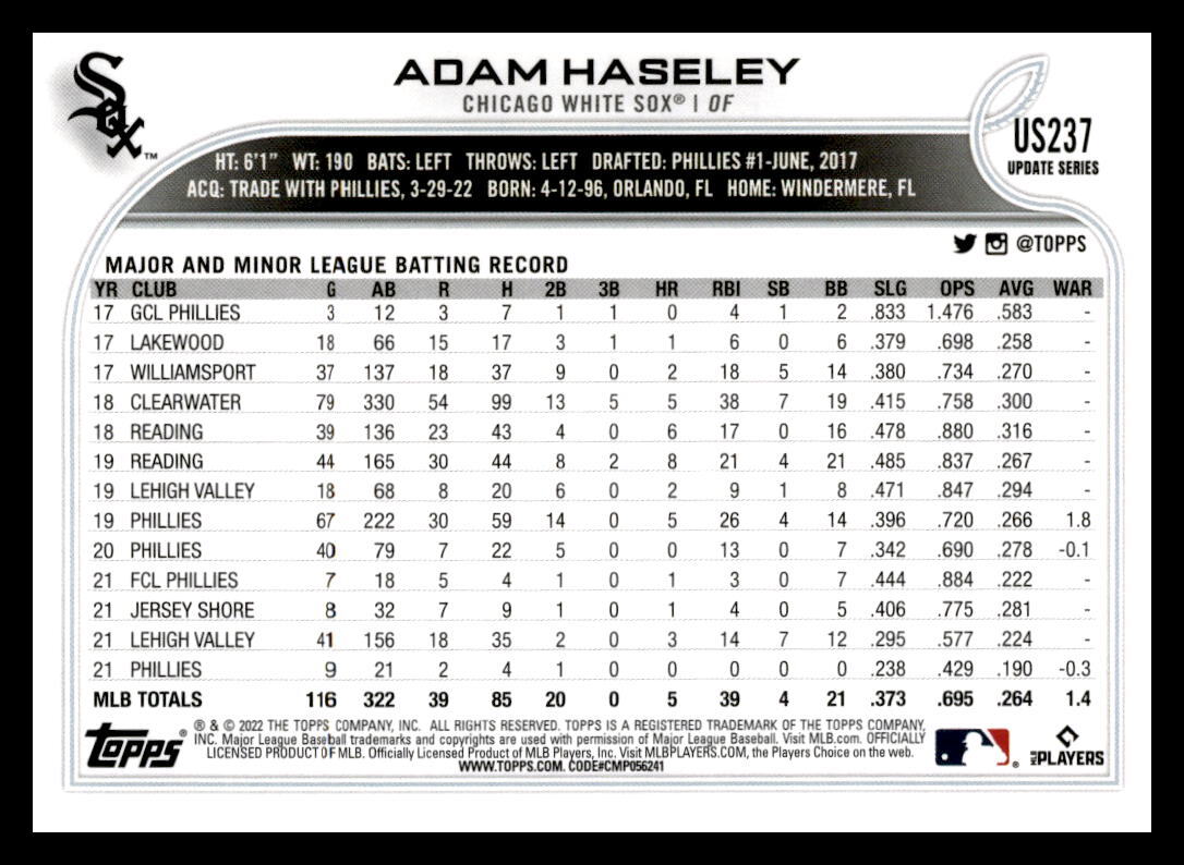 2022 Topps Update #US237 Adam Haseley