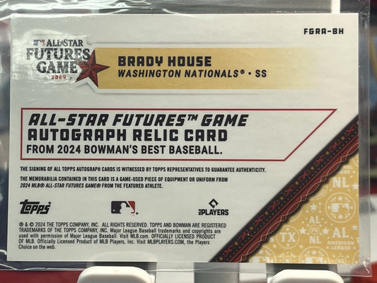 2024 Bowman’s Best MLB AS Futures Game Auto Relic Purple Brady House #/250