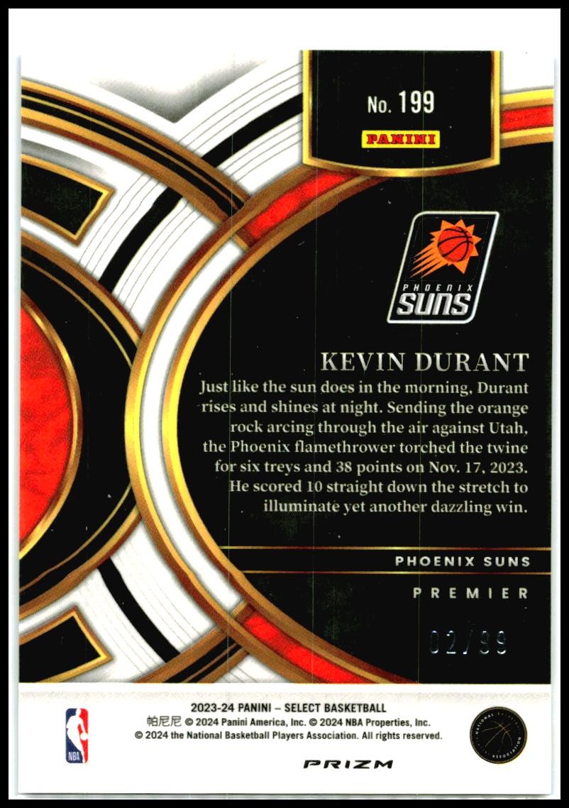 2023-24 Panini Select Blue Flash Prizm /99 #199 Kevin Durant Phoenix Suns
