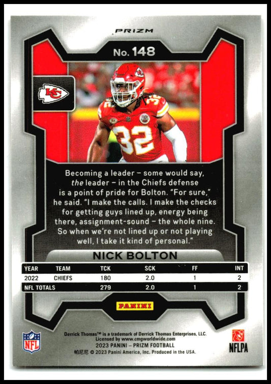 2023 Panini Prizm Orange Lazer #148 Nick Bolton Kansas City Chiefs