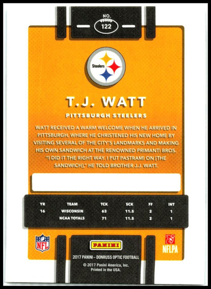 2017 Donruss Optic #122 T.J. Watt Rookie Pittsburgh Steelers