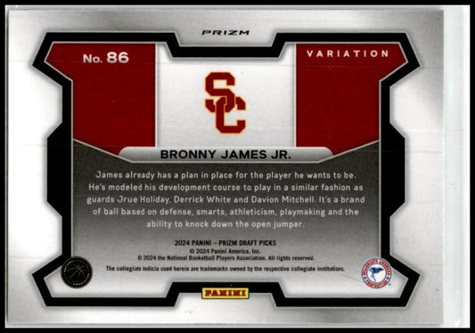 2024 Panini Prizm Draft Picks Prizms Green #86b Bronny James Jr. USC Trojans