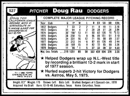 1980 Topps #527 Doug Rau Los Angeles Dodgers