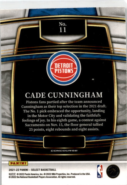 2021-22 Panini Select Blue #11 Cade Cunningham RC Detroit Pistons