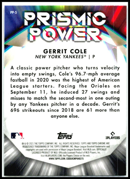 2021 Topps Chrome Prismic Power #PP-5 Gerrit Cole New York Yankees