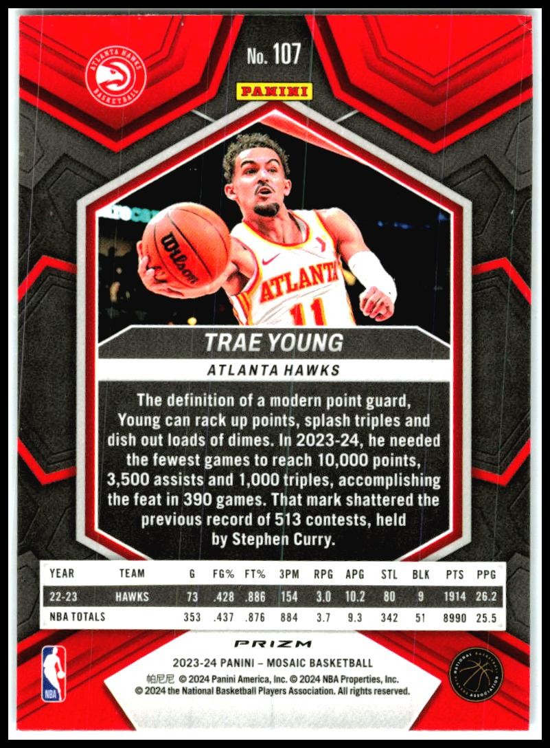 2023-24 Panini Mosaic Reactive Blue #107 Trae Young Atlanta Hawks