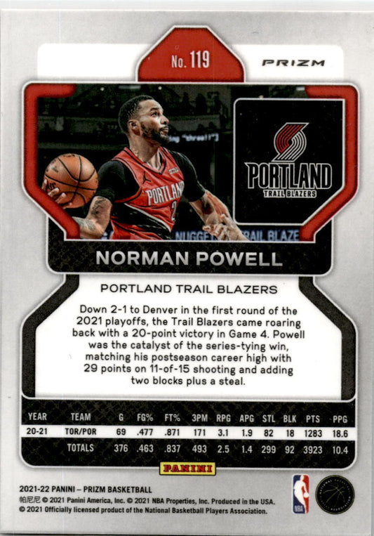 2021-22 Panini Prizm #119 Norman Powell Portland Trail Blazers