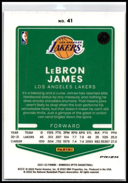 2021-22 Donruss Optic Blue Velocity #41 LeBron James Los Angeles Lakers