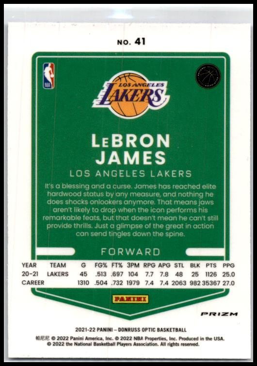 2021-22 Donruss Optic Blue Velocity #41 LeBron James Los Angeles Lakers